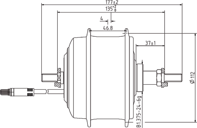 Drawing-of-DGW10R-Rear-Drive-Motor-city-bike